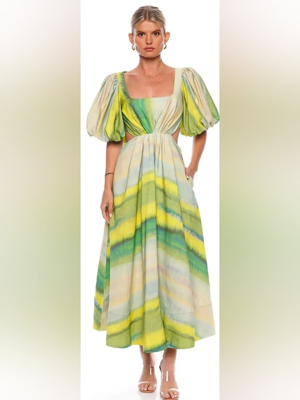 Acler Green and Yellow Watercolor Tie‑Dye Maxi Dress
